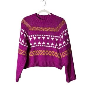Y2K Nordic Sweater Jumper Small Fisherman Fair Isle Scandi Preppy Oversized Pink